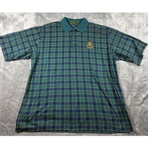 St Andrews Links Polo Shirt Mens Large Green Tartan Plaid Filo di Scozia Cotton